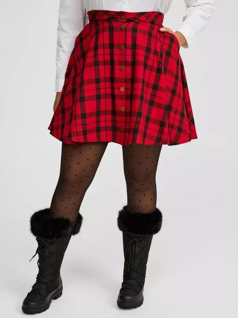 torrid Red & Black Plaid Button-Front Mini Skirt